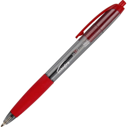 Integra Rubber Grip Retractable Pens - Red Ink - 1mm Medium Point