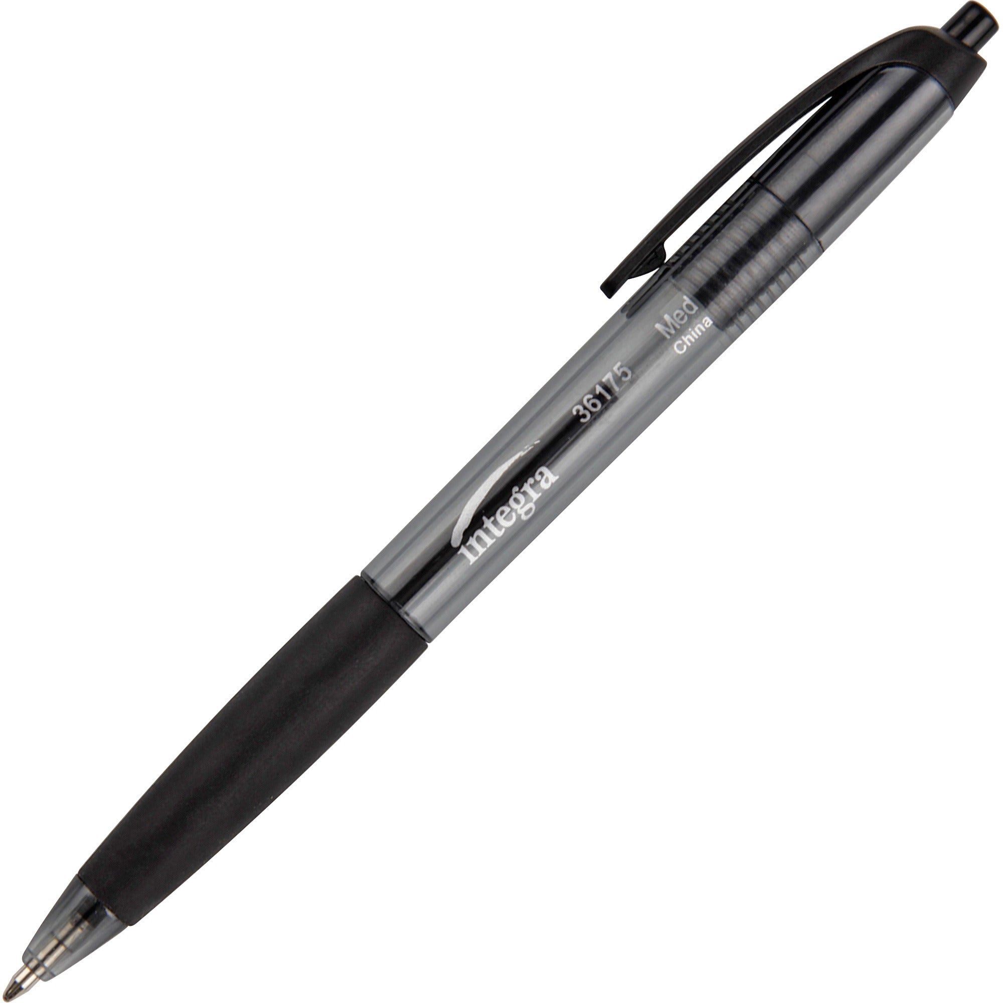 Integra Rubber Grip Retractable Pens - 1 mm Medium Pen Point - Retractable - Black Ink - Black Barrel - 1 Dozen