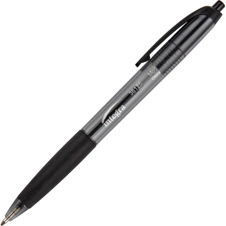 Integra Rubber Grip Retractable Pens - 1 mm Medium Pen Point - Retractable - Black Ink - Black Barrel - 1 Dozen