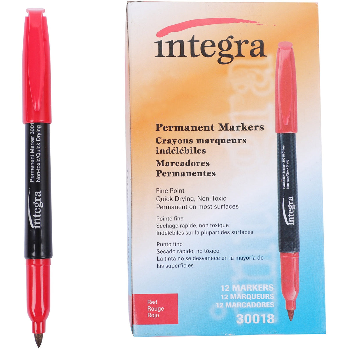 Integra Permanent Fine Point Markers - Fine Marker Point - Red Ink - 1 Dozen