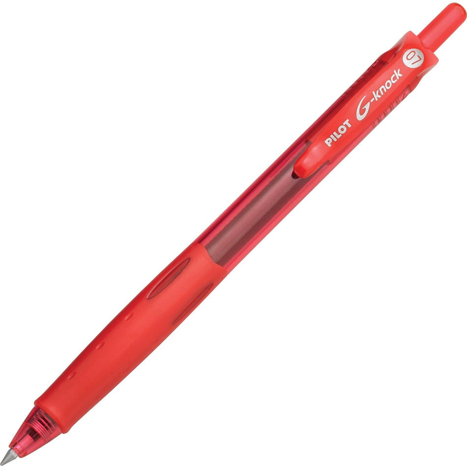 Pilot BeGreen G-Knock Retractable Gel Ink Pens - 0.7 mm Fine Pen Point - Refillable - Retractable - Red Ink - Gel-based - Red Barrel - 1 Dozen