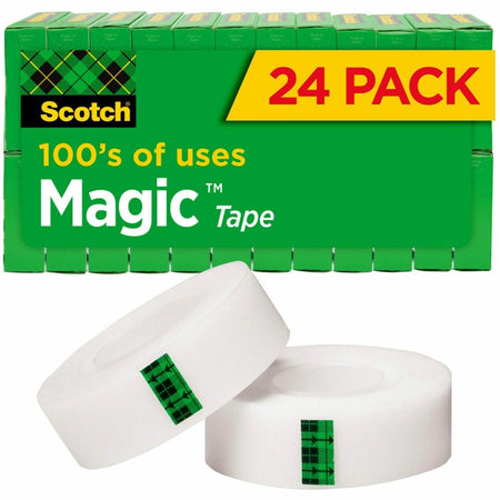 Scotch 3/4"W Magic Tape - 27.78 yd Length x 0.75" Width - 1" Core - Matte - Clear - Split Resistant, Tear Resistant - For Mending, Splicing - 24 / Pack