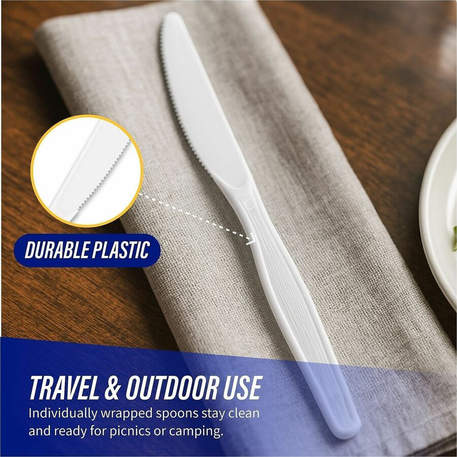 Genuine Joe Heavyweight Disposable Knives - Disposable - White - 100 / Box