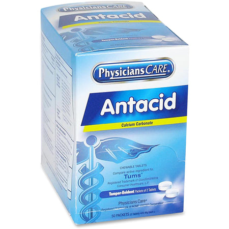 PhysiciansCare Antacid Medication Tablets - For Heartburn, Indigestion - 2/Packet - 50 / Box