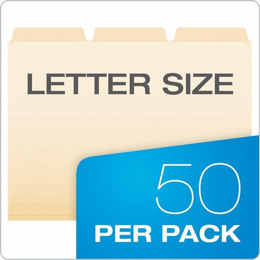 Pendaflex Ready-Tab 1/3 Tab Cut Letter Recycled Top Tab File Folder - 8 1/2" x 11" - Top Tab Location - Assorted Tab Position - Manila - Reinforced Tab - 10% Recycled - 50 / Pack