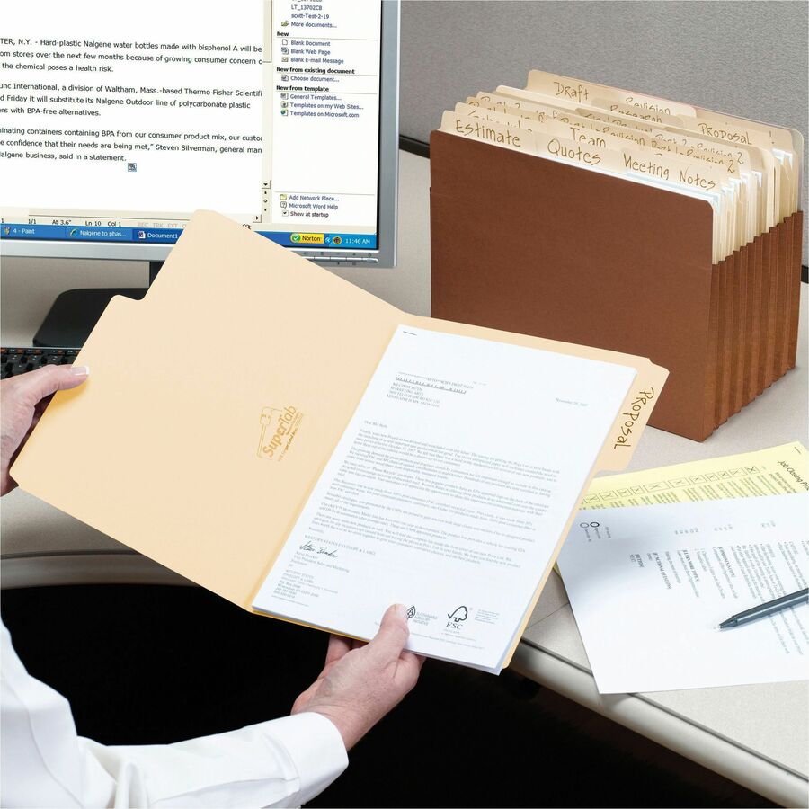 Smead SuperTab 1/3 Tab Cut Letter Recycled Top Tab File Folder - 8 1/2" x 11" - 3/4" Expansion - Top Tab Location - Assorted Tab Position - 11 pt. - 1 Plys - Manila - 10% Recycled - 100 / Box