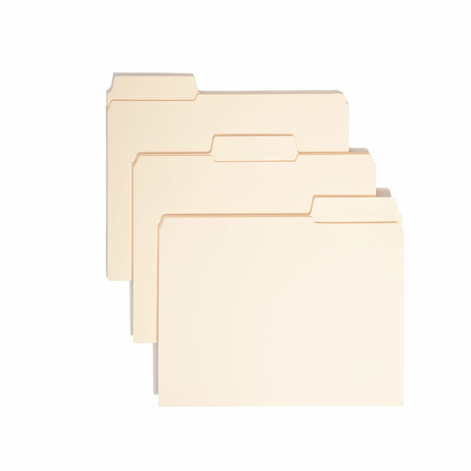 Smead SuperTab 1/3 Tab Cut Letter Recycled Top Tab File Folder - 8 1/2" x 11" - 3/4" Expansion - Top Tab Location - Assorted Tab Position - 11 pt. - 2 Plys - Manila - Label - 10% Recycled - 100 / Box