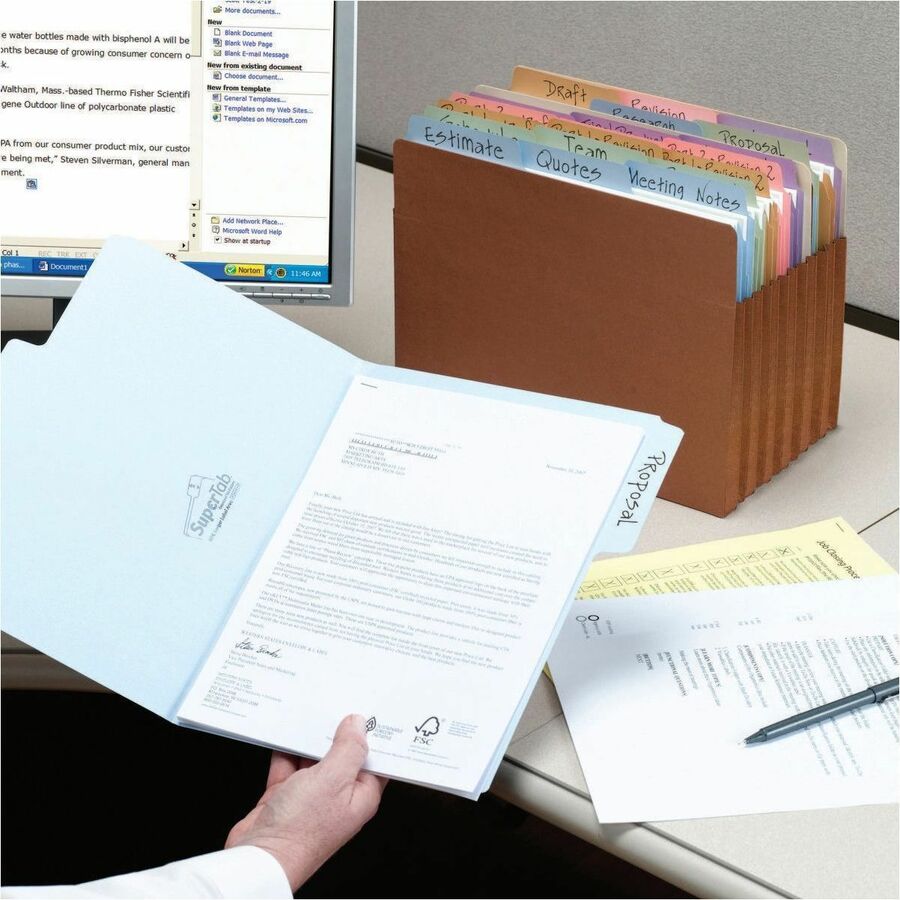 Smead SuperTab 1/3 Tab Cut Letter Recycled Top Tab File Folder - 8 1/2" x 11" - 3/4" Expansion - Top Tab Location - Assorted Tab Position - 11 pt. - 1 Plys - Assorted - Label - 10% Recycled - 100 / Box