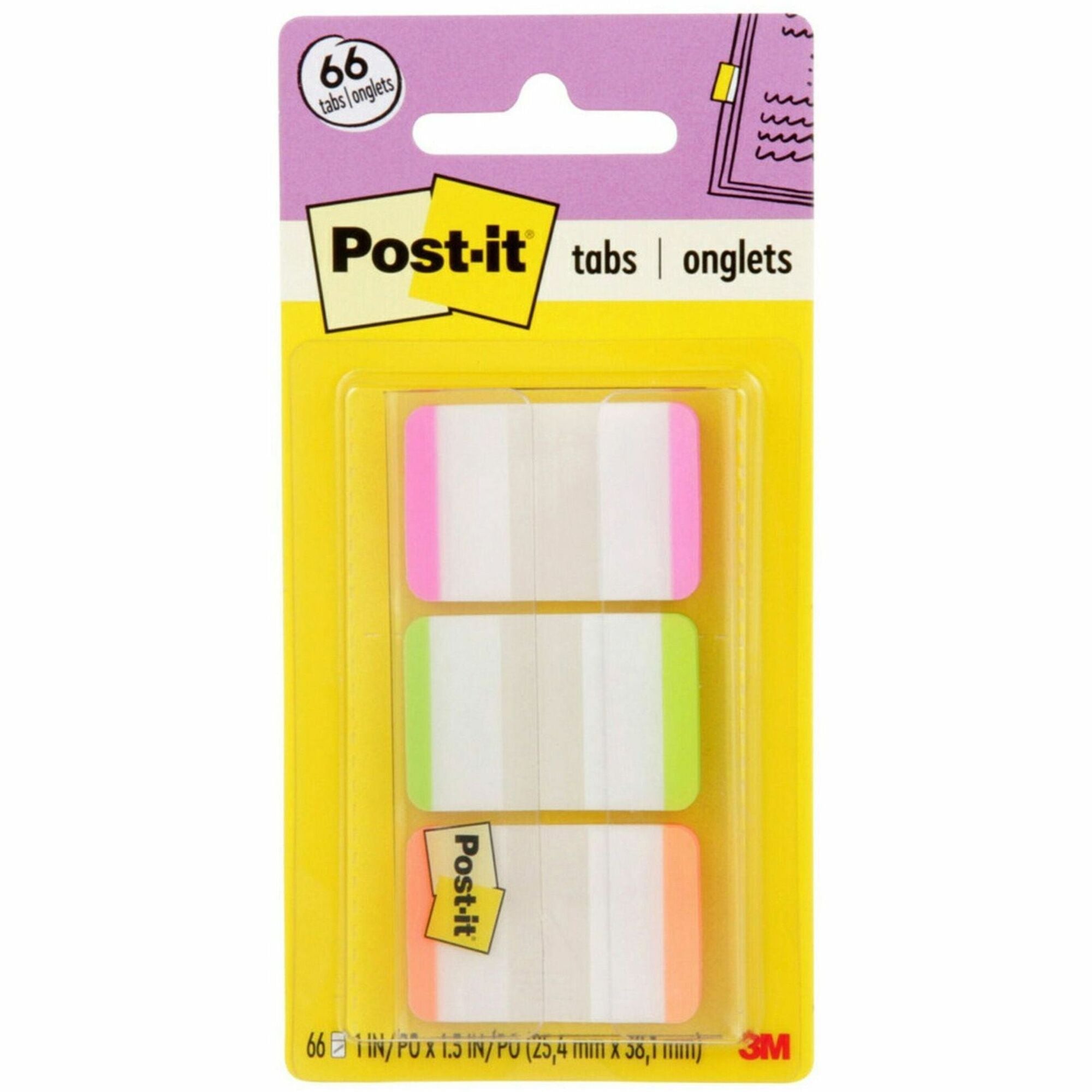 Post-it®  Durable Tabs - 66 Write-on Tab(s) - 1.50" Tab Height - Pink, Green, Orange Tab(s) - Repositionable - 66 / Pack