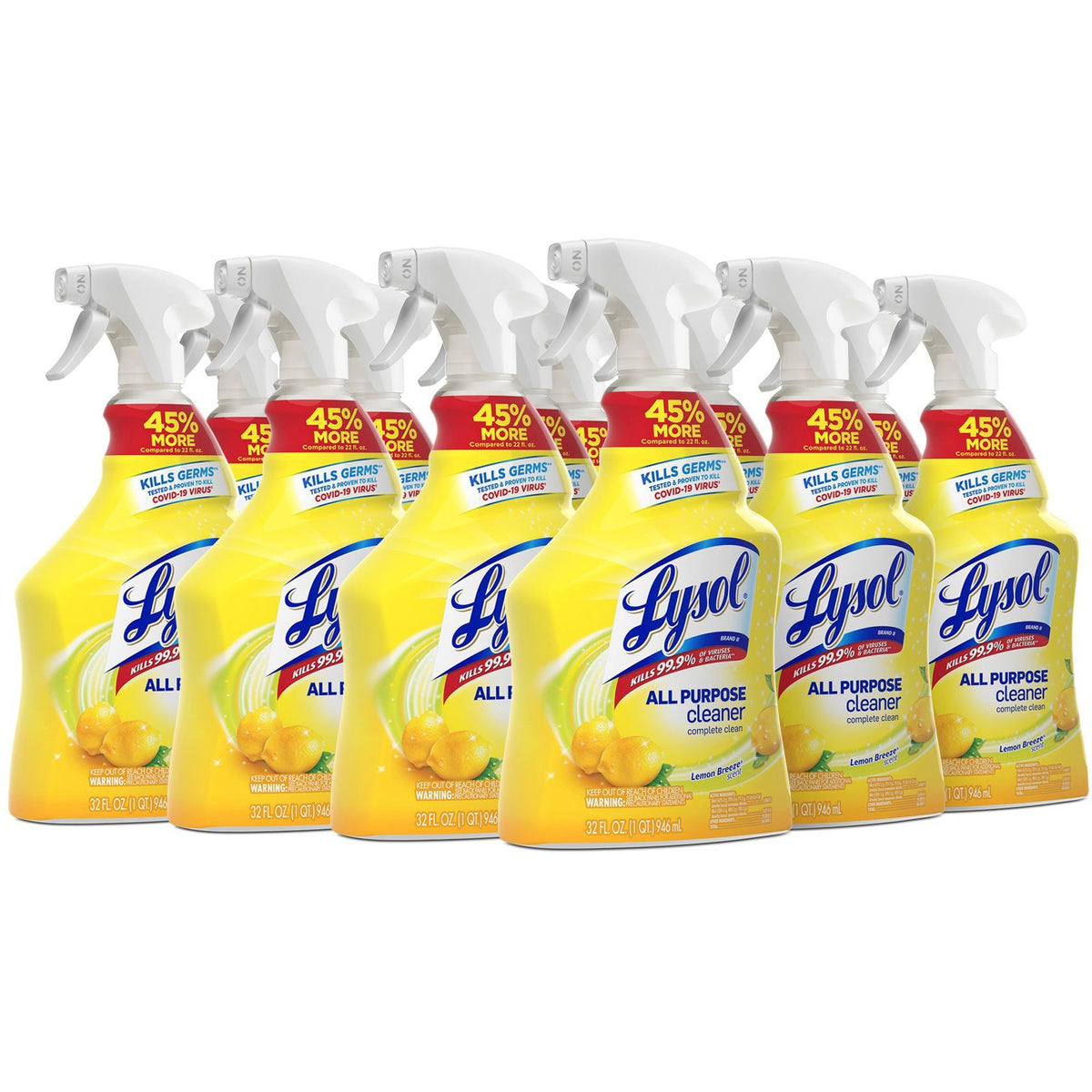 Lysol Lemon All Purpose Cleaner - Ready-To-Use - 32 fl oz (1 quart) - Lemon Breeze Scent - Recommended For: Bacteria Remover, Grease Remover - Deodorize, Disinfectant - Yellow - 12 / Carton