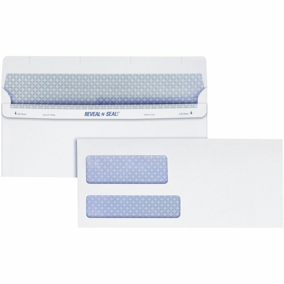 Quality Park No. 9 Double Window Envelopes with Tamper-Evident Seal - Double Window - #9 - 3 7/8" Width x 8 7/8" Length - 24 lb - Self-sealing - White - 500 / Box