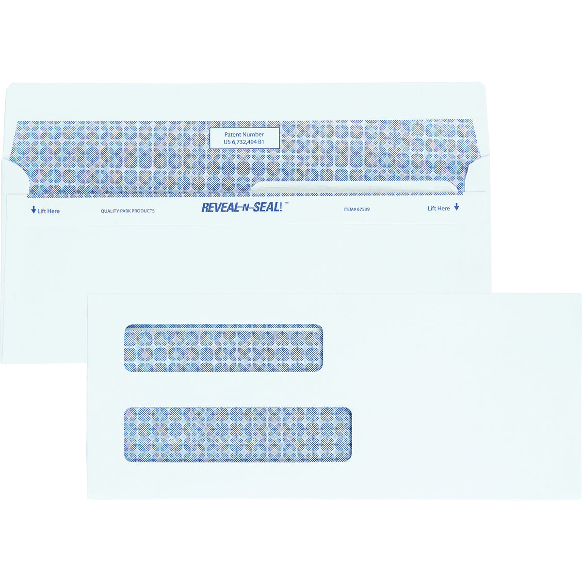 Quality Park No. 8 5/8 Double-Window Security Envelopes with Reveal-N-Seal® Self-Seal Closure - Double Window - #8 5/8 - 3 5/8" Width x 8 5/8" Length - 24 lb - Self-sealing - White - 500 / Box