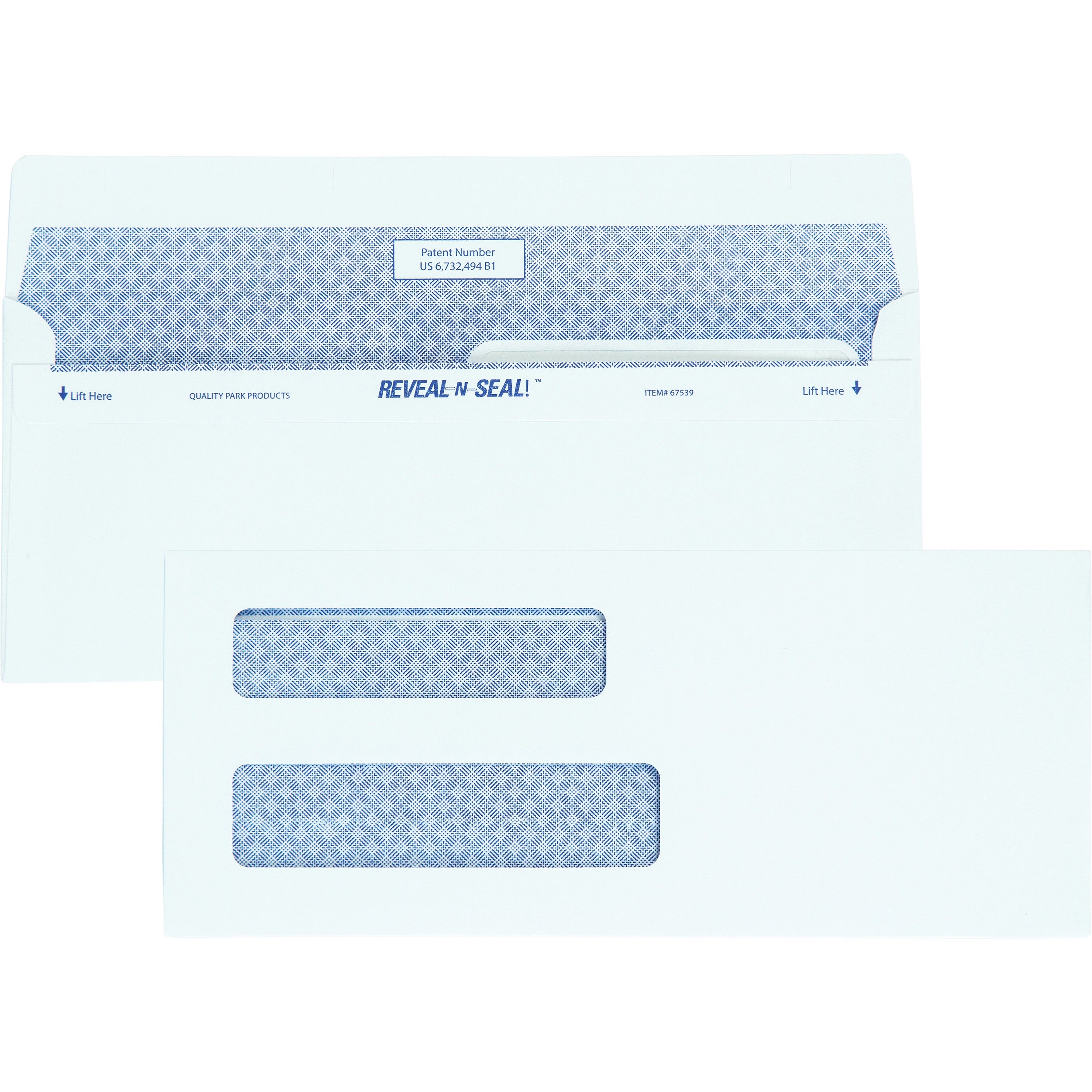 Quality Park No. 8 5/8 Double-Window Security Envelopes with Reveal-N-Seal® Self-Seal Closure - Double Window - #8 5/8 - 3 5/8" Width x 8 5/8" Length - 24 lb - Self-sealing - White - 500 / Box