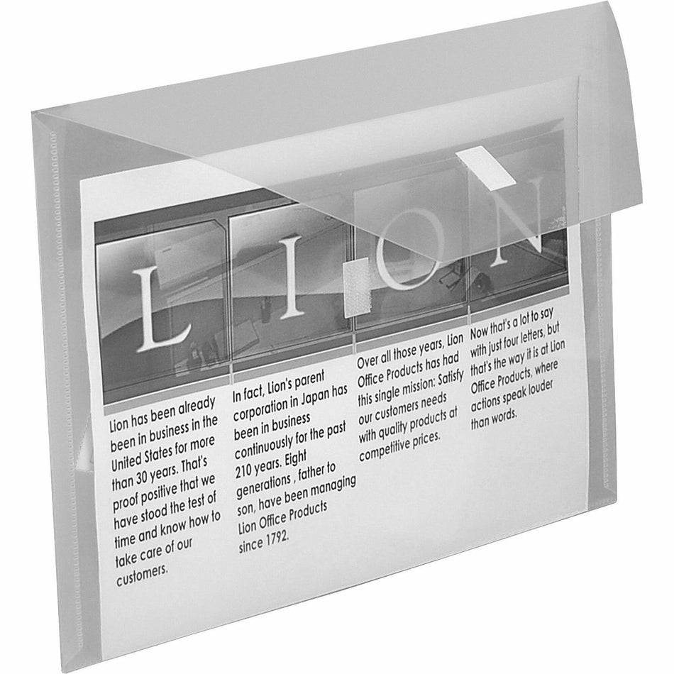 Lion 22070CR Letter Recycled Vinyl File Pocket - 8 1/2" x 11" - 2 Pocket(s) - Poly - Clear - Weather Proof, Hook & Loop Closure, Flap Closure, Heavy Duty - 20% Recycled - 1 Each
