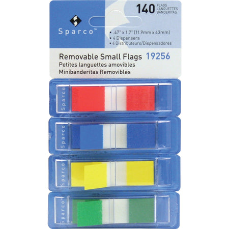 Sparco Pop-up Removable Small Flags - 1/2" Flag/Note Length - Assorted - See-through, Self-adhesive, Removable - Dispenser Included - 140 / Pack