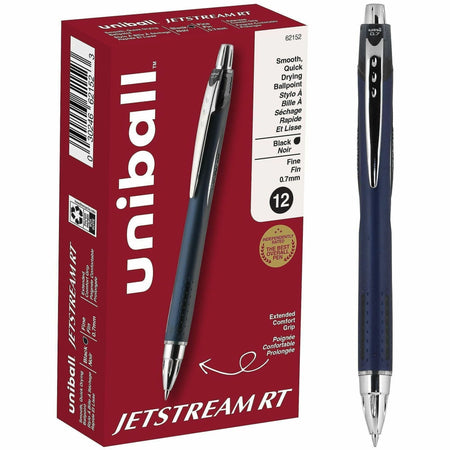 uniball&#8482; Jetstream RT Ballpoint Pen - 0.7 mm Fine Pen Point - Retractable - Black Ink - Blue Barrel - 1 Dozen