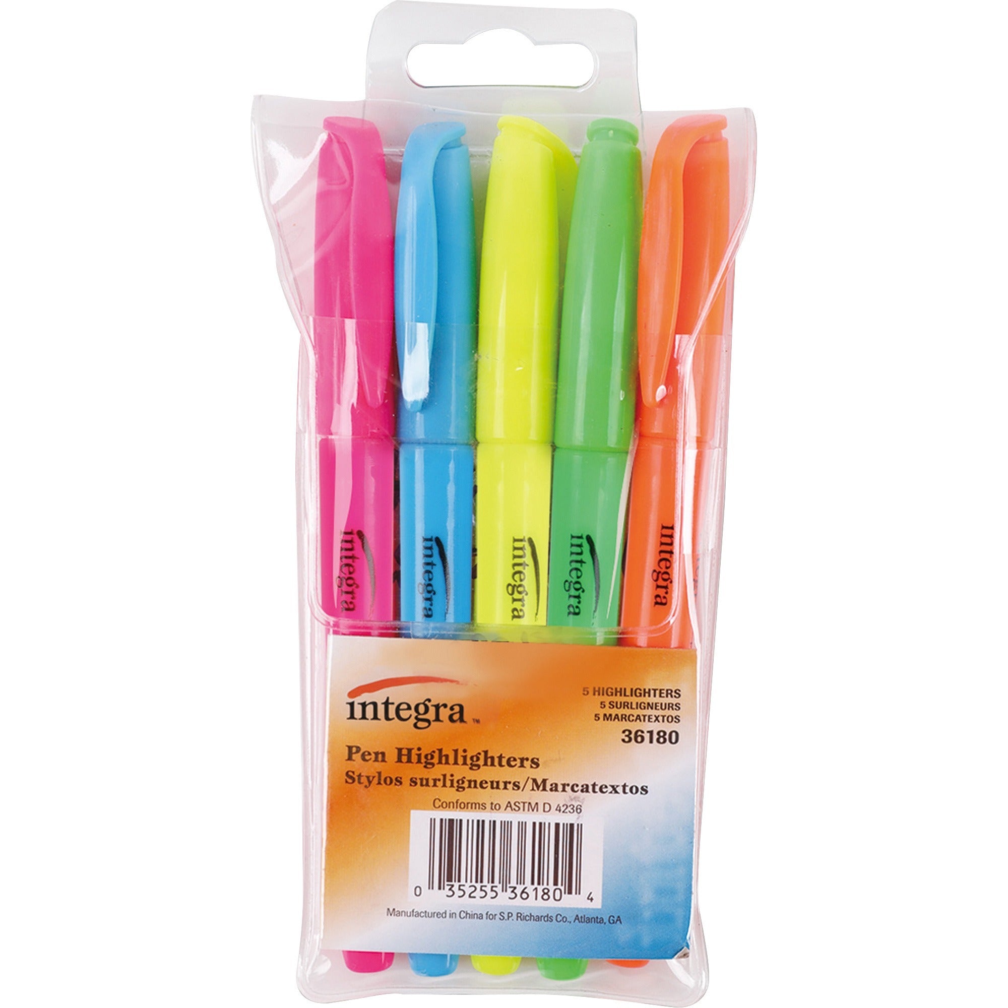 Integra Pen Style Fluorescent Highlighters - Chisel Marker Point - Assorted Ink - 5 / Set