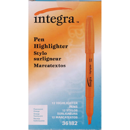 Integra Pen Style Fluorescent Highlighters - Chisel Marker Point - Fluorescent Orange Ink - 1 Dozen