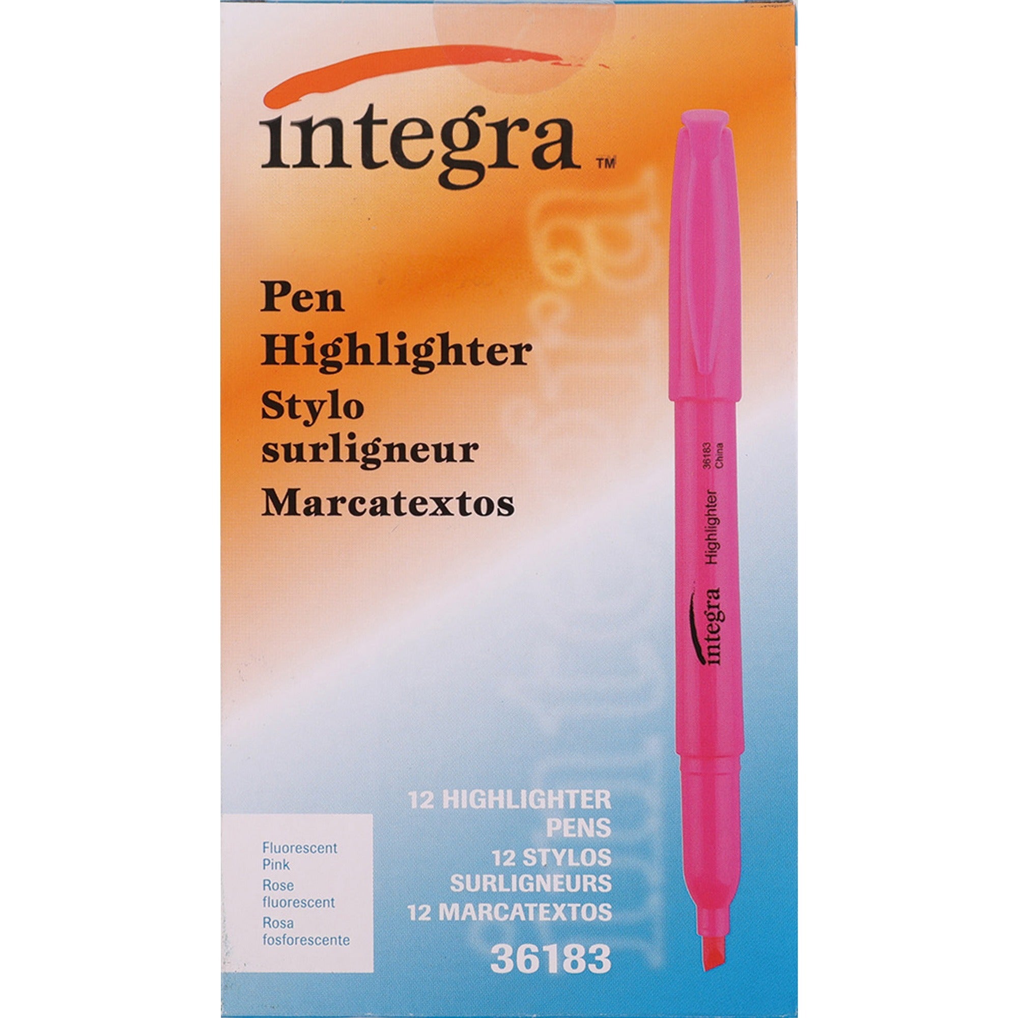 Integra Pen Style Fluorescent Highlighters - Chisel Marker Point - Fluorescent Pink Ink - 1 Dozen