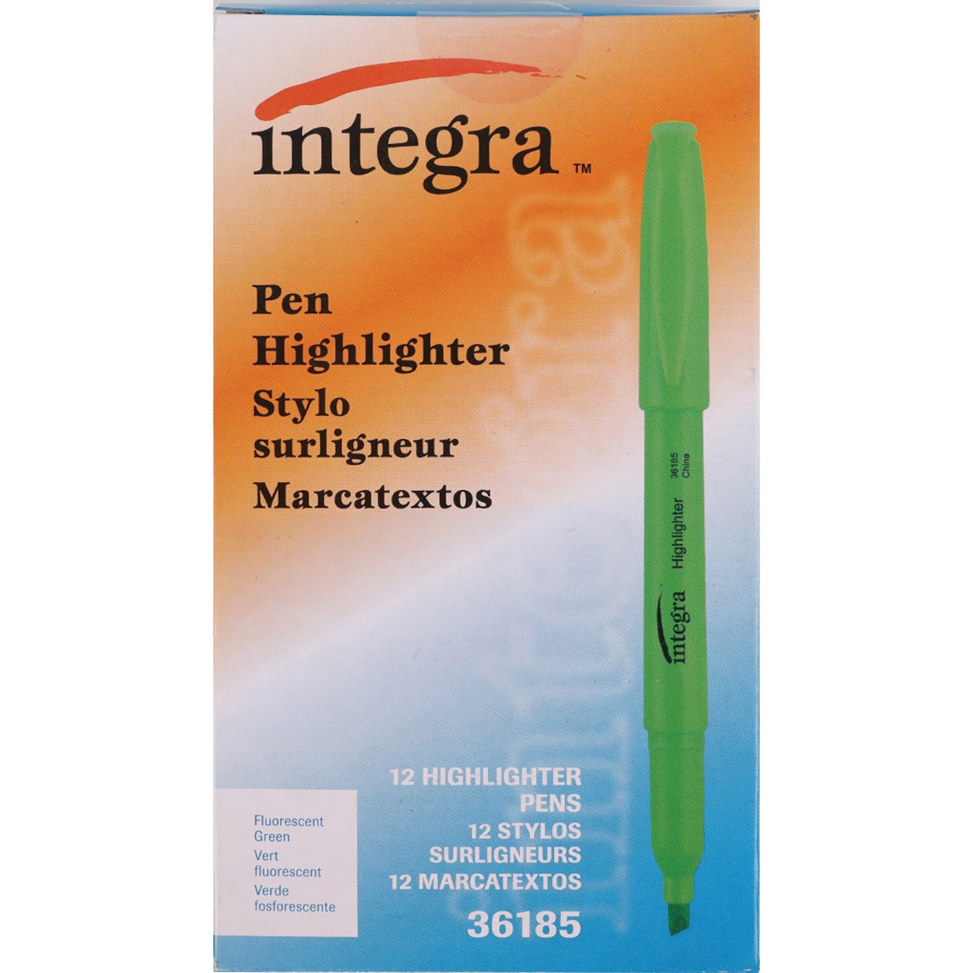 Integra Pen Style Fluorescent Highlighters - Chisel Marker Point - Green Ink - 1 Dozen