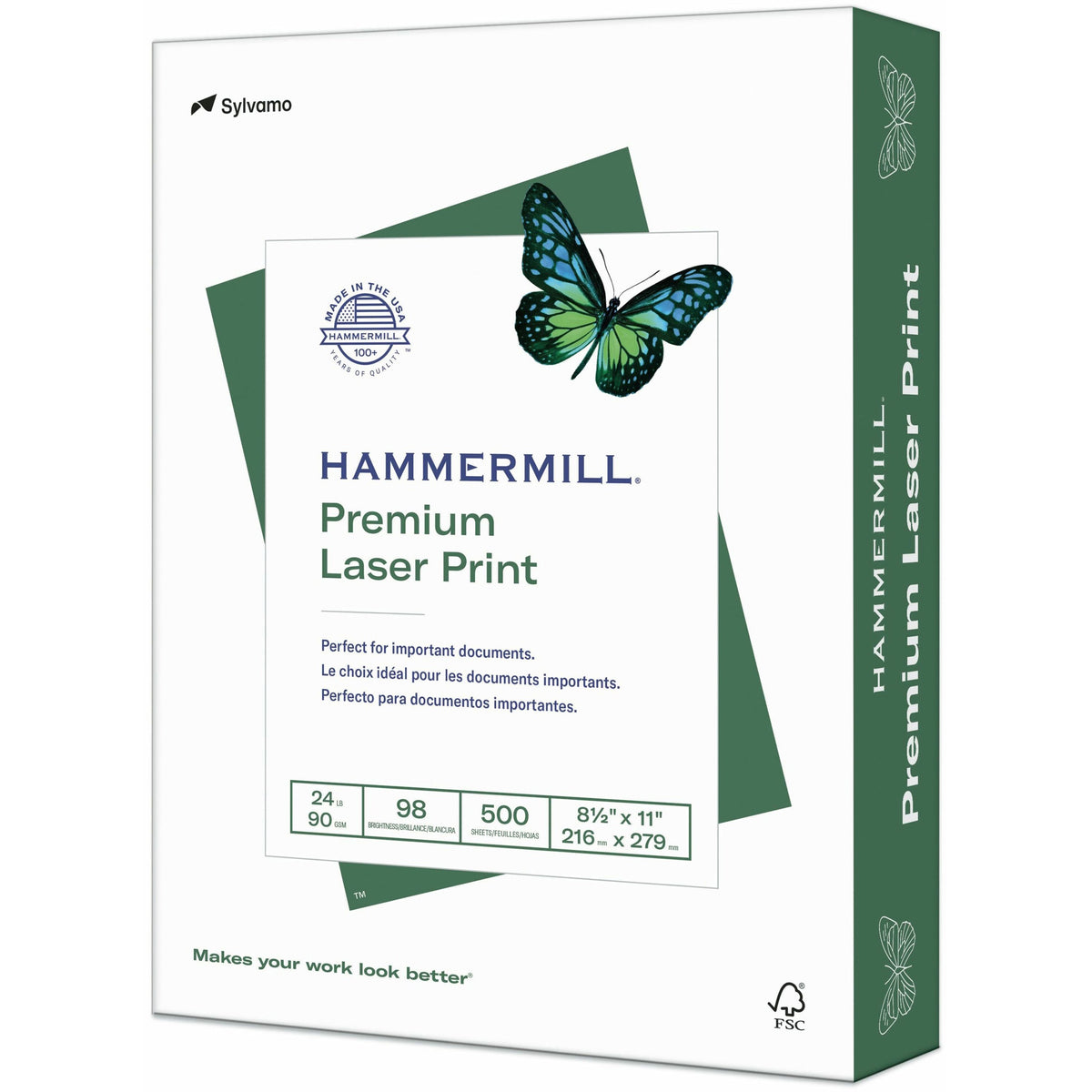 Hammermill Premium Laser Print Copy Paper - White - 98 Brightness - Legal - 8 1/2" x 11" - 24 lb Basis Weight - Ultra Smooth - Jam-free - White - 500 Sheets - 500 Sheets per Ream - 10 / Carton