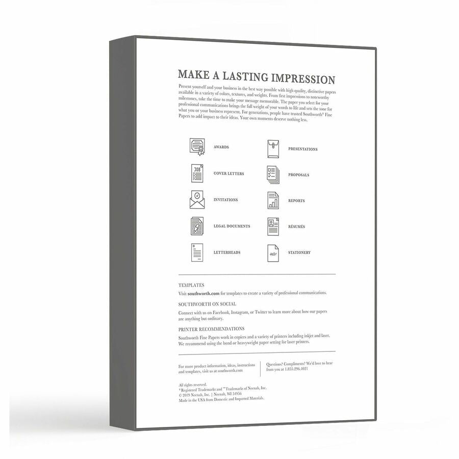 Southworth Parchment Specialty Paper - Letter - 8 1/2" x 11" - 32 lb Basis Weight - Parchment - Acid-free, Lignin-free - Ivory - 250 / Box