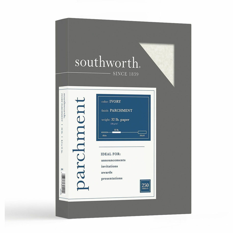 Southworth Parchment Specialty Paper - Letter - 8 1/2" x 11" - 32 lb Basis Weight - Parchment - Acid-free, Lignin-free - Ivory - 250 / Box