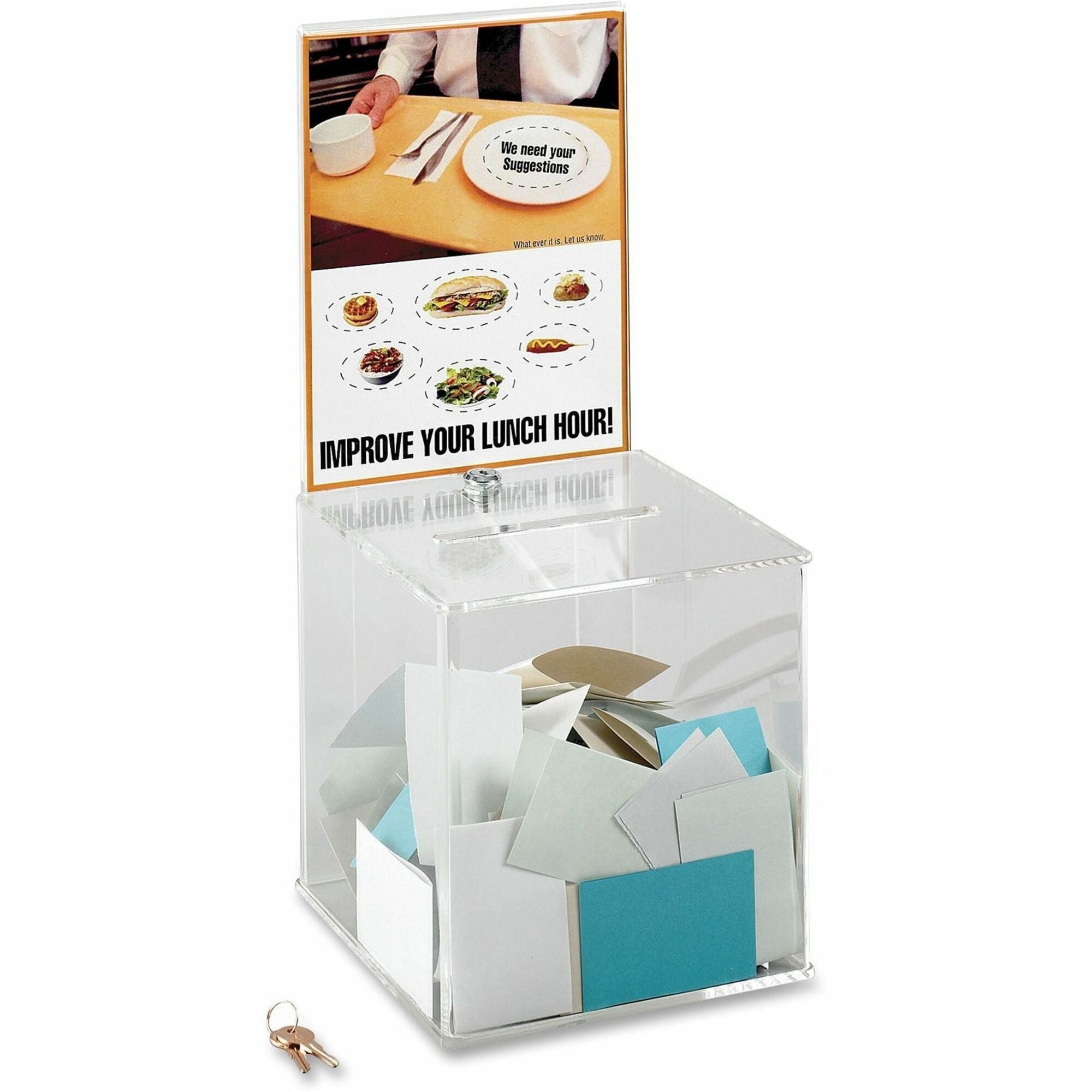 Safco Customizable Locking Acrylic Collection Box - Compartment Size : 5.75" x 0.50" - 21" Height x 9.25" Width x 9.25" Depth - Lockable - Clear - Acrylic - 1 Each