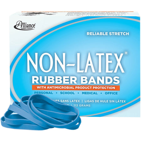 Alliance Rubber Rubber Bands with Antimicrobial Product Protection - Size: #64 - 3.5" Length x 0.3" Width - 0.25 lb/in - Latex-free, Antimicrobial, Stretchable - Synthetic Rubber - Cyan Blue - 95 / Box