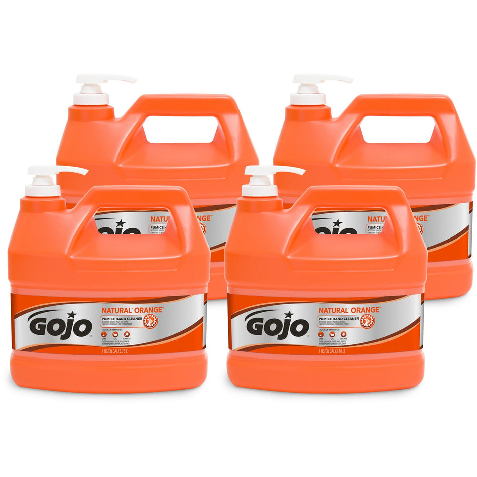 Gojo® Natural Orange Pumice Hand Cleaner - Fragrance-free Scent - 1 gal - Pump Bottle Dispenser - Dirt Remover, Oil Remover, Grease Remover - Hand - White - Heavy Duty, Fast Acting - 4 / Carton