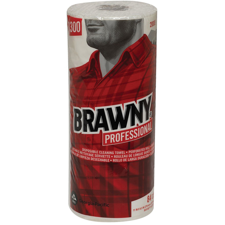 Brawny® Professional D300 Disposable Cleaning Towels - 11" Width x 9.30" Length - 84 Sheets/Roll - White - Paper - 20 / Carton
