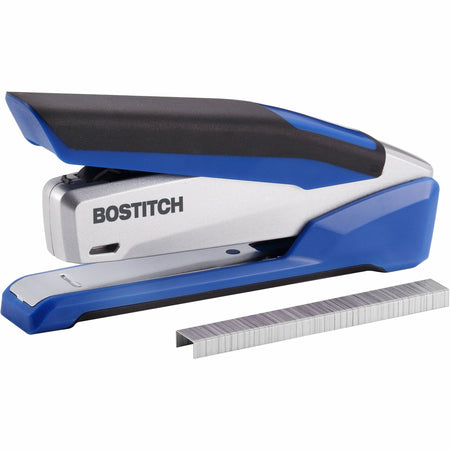Bostitch InPower Spring-Powered Antimicrobial Desktop Stapler - Staples Upto 28 Sheet - Holds Upto 210 Staple - Full Strip - Staple Size: 0.25" - Blue, Silver - Metal, Die-cast Metal - 1 Each