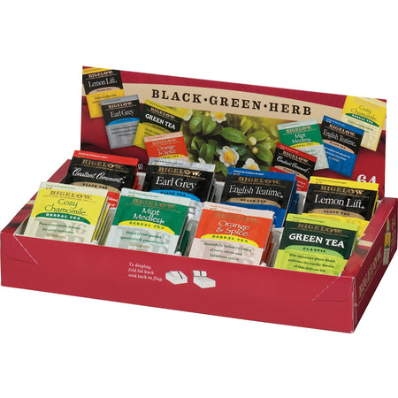 Bigelow Assorted Flavor Herbal Tea, Black Tea, Green Tea Bag - Herbal Tea, Black Tea, Green Tea - 64 / Box