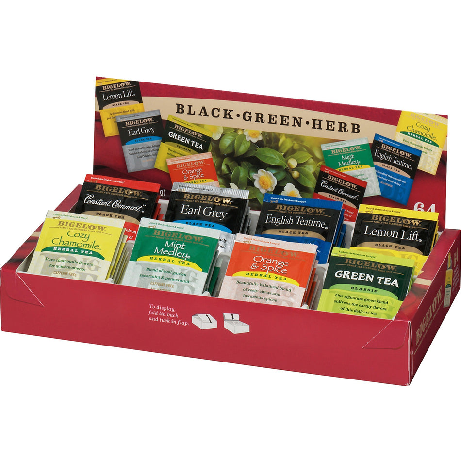 Bigelow Assorted Flavor Herbal Tea, Black Tea, Green Tea Bag - Herbal Tea, Black Tea, Green Tea - 64 / Box