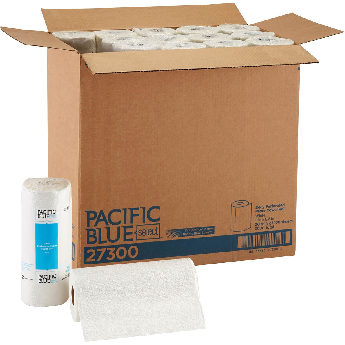 Pacific Blue Select Paper Towel Rolls by GP Pro - 2 Ply - 11" Width x 8.80" Length - 100 Sheets/Roll - 4.80" Roll Diameter - 1 5/8" Core - White - Paper - 30 Rolls Per Carton - 30 / Carton
