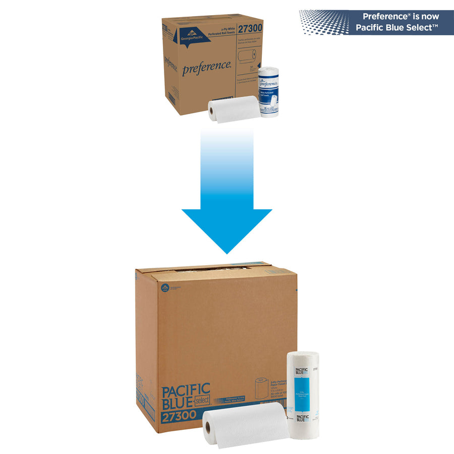 Pacific Blue Select Paper Towel Rolls by GP Pro - 2 Ply - 11" Width x 8.80" Length - 100 Sheets/Roll - 4.80" Roll Diameter - 1 5/8" Core - White - Paper - 30 Rolls Per Carton - 30 / Carton