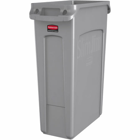 Rubbermaid Commercial Slim Jim 23-Gallon Vented Waste Container - 23 gal Capacity - Rectangular - Durable, Handle - 30" Height x 11" Width x 22" Depth - Gray - 1 Each