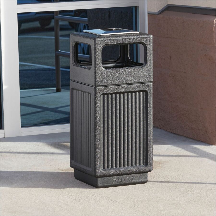 Safco Recessed Panels Waste Receptacle - 15 gal Capacity - 32.8" Height x 13.8" Width x 13.8" Depth - Polyethylene - Black - 1 Each