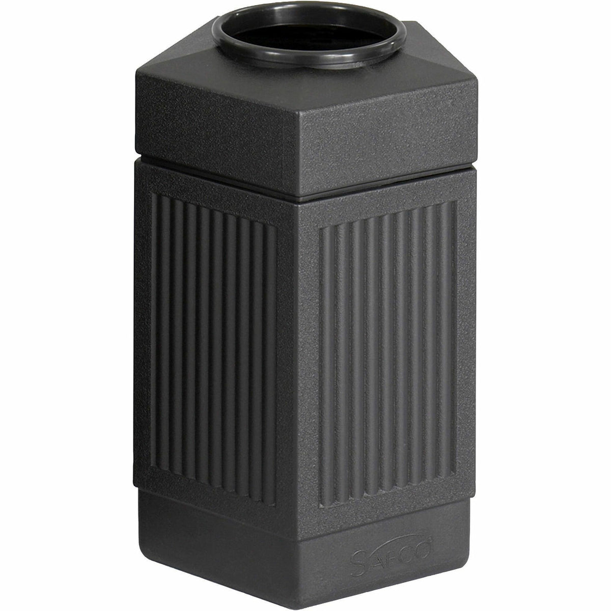 Safco Indoor/Outdoor Pentagon Shape Receptacle - 30 gal Capacity - 28.8" Height x 18" Width x 18.5" Depth - Polyethylene - Black - 1 Each
