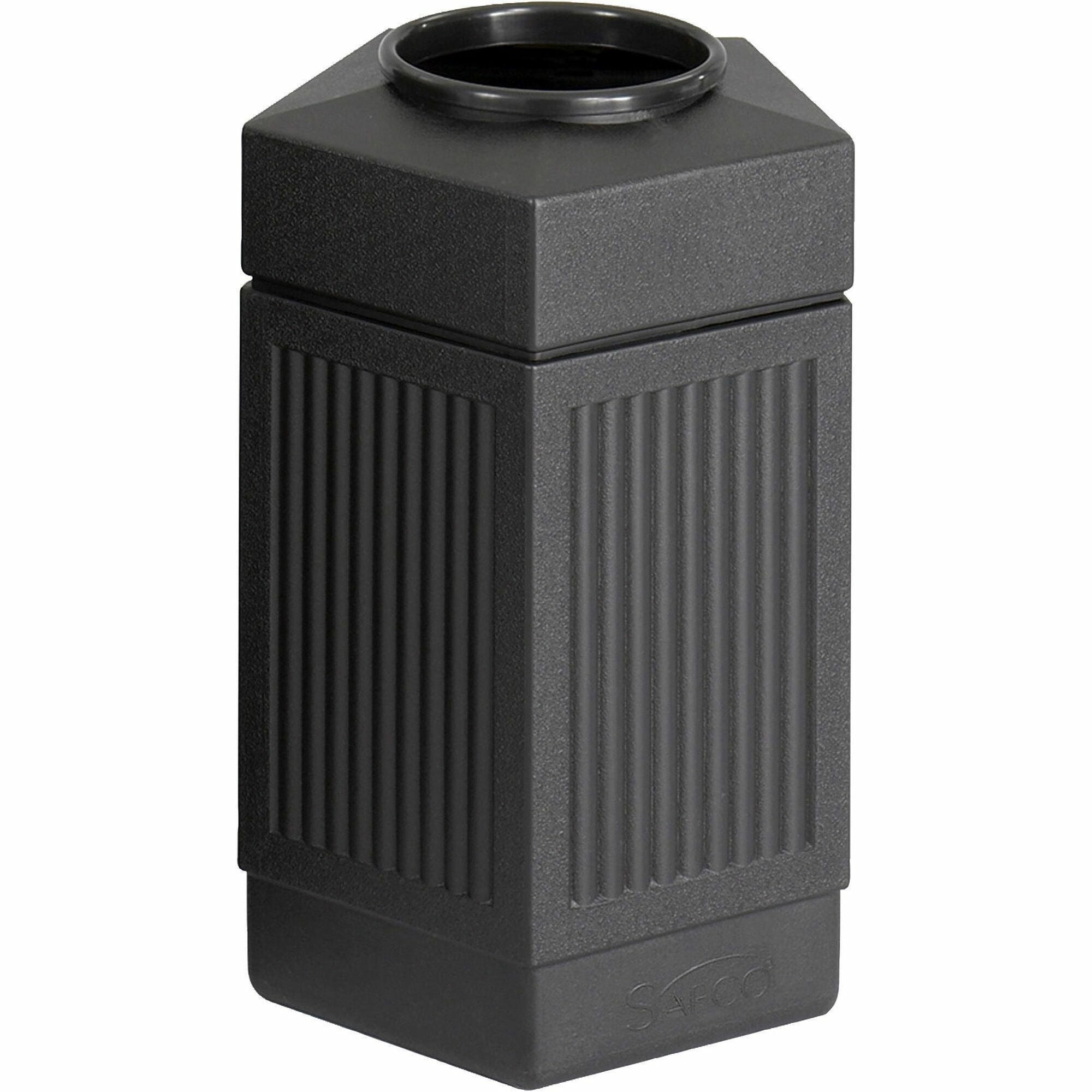 Safco Indoor/Outdoor Pentagon Shape Receptacle - 30 gal Capacity - 28.8" Height x 18" Width x 18.5" Depth - Polyethylene - Black - 1 Each