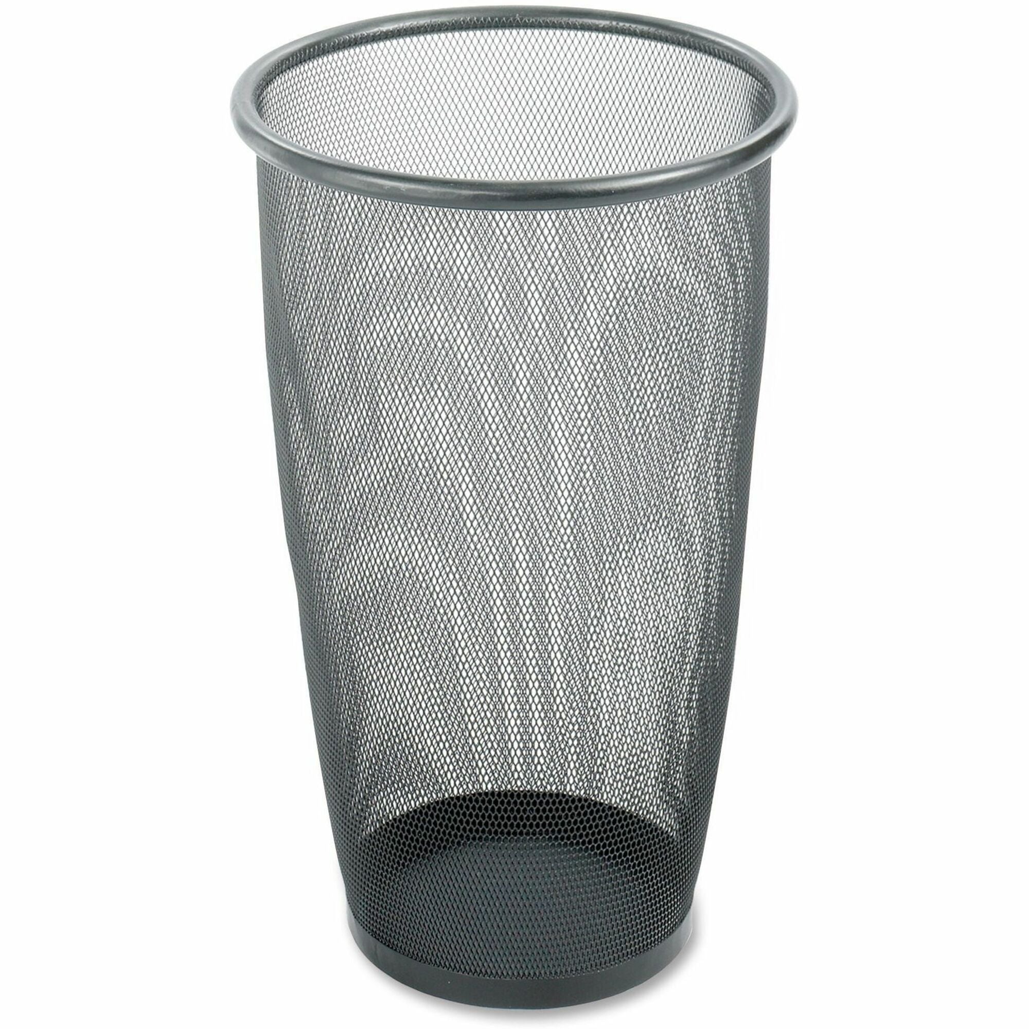 Safco Round Mesh Wastebasket - 9 gal Capacity - Steel - Black - Waste Containers & Lids