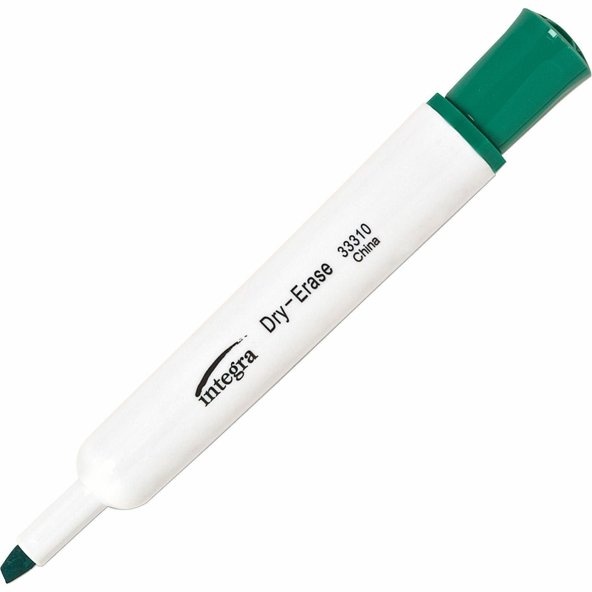 Integra Chisel Point Dry-erase Markers - Chisel Marker Point - Green Ink - Fiber Tip - Writing - 12 / Box