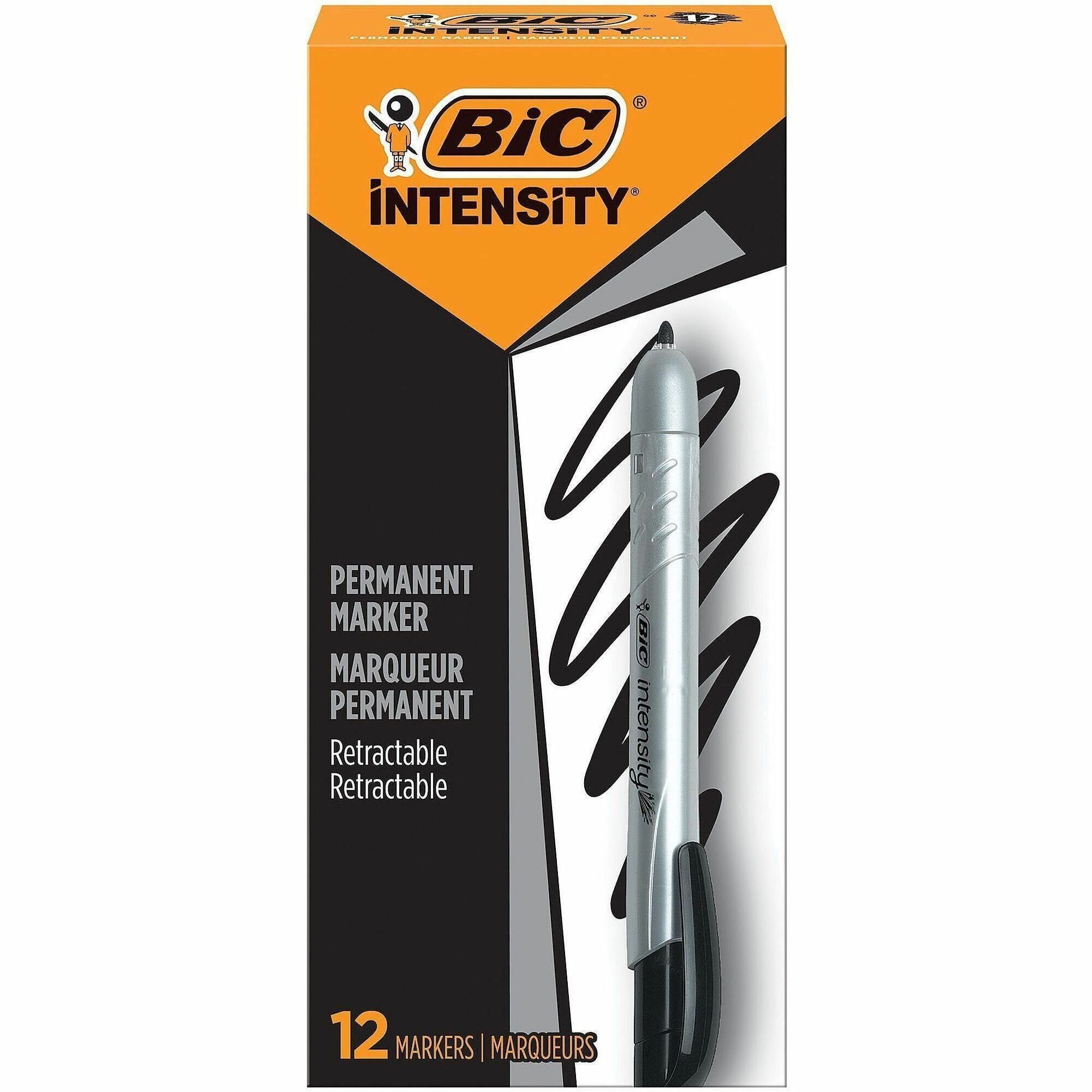 BIC Mark-it Retractable Permanent Markers - Fine Marker Point - Retractable - Black Ink - 1 Dozen