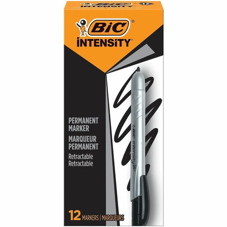 BIC Mark-it Retractable Permanent Markers - Fine Marker Point - Retractable - Black Ink - 1 Dozen