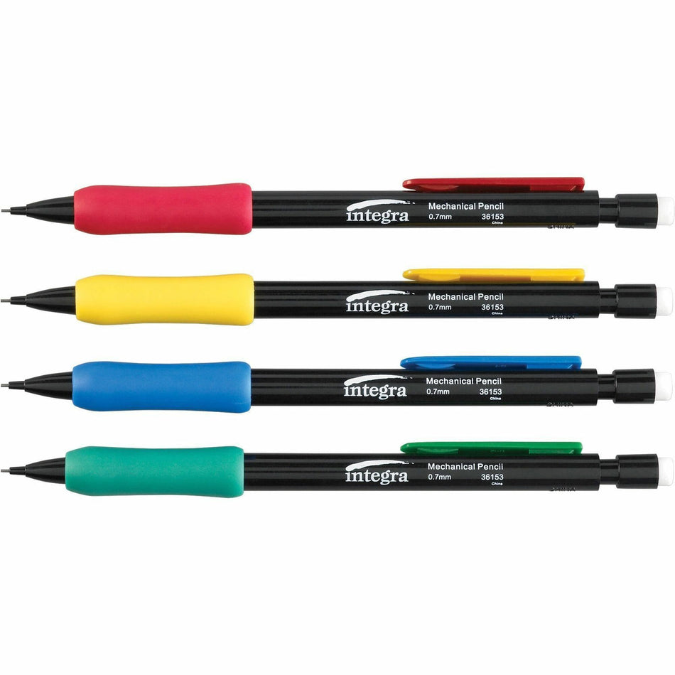 Integra Grip Mechanical Pencils - 0.7 mm Black Lead - Refillable - Assorted Barrel - 1 Dozen