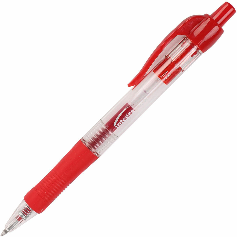Integra Retractable 0.7mm Gel Pens - 0.7 mm Medium Pen Point - Retractable - Red Ink - Gel-based - Red Barrel - Metal Tip - 1 Dozen