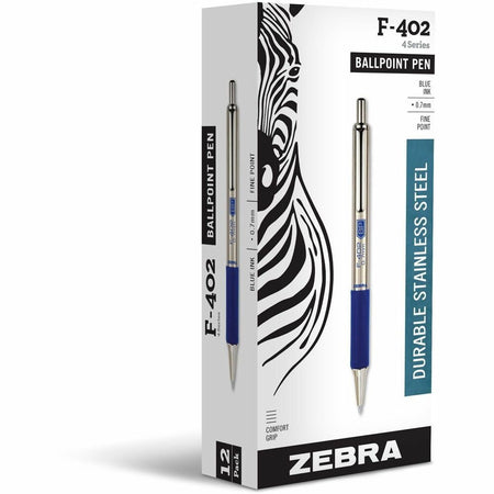 Zebra F-402 Retractable Ballpoint 0.7mm Blue ink - 0.7 mm Fine Pen Point - Refillable - Retractable - Blue Ink - Stainless Steel Barrel