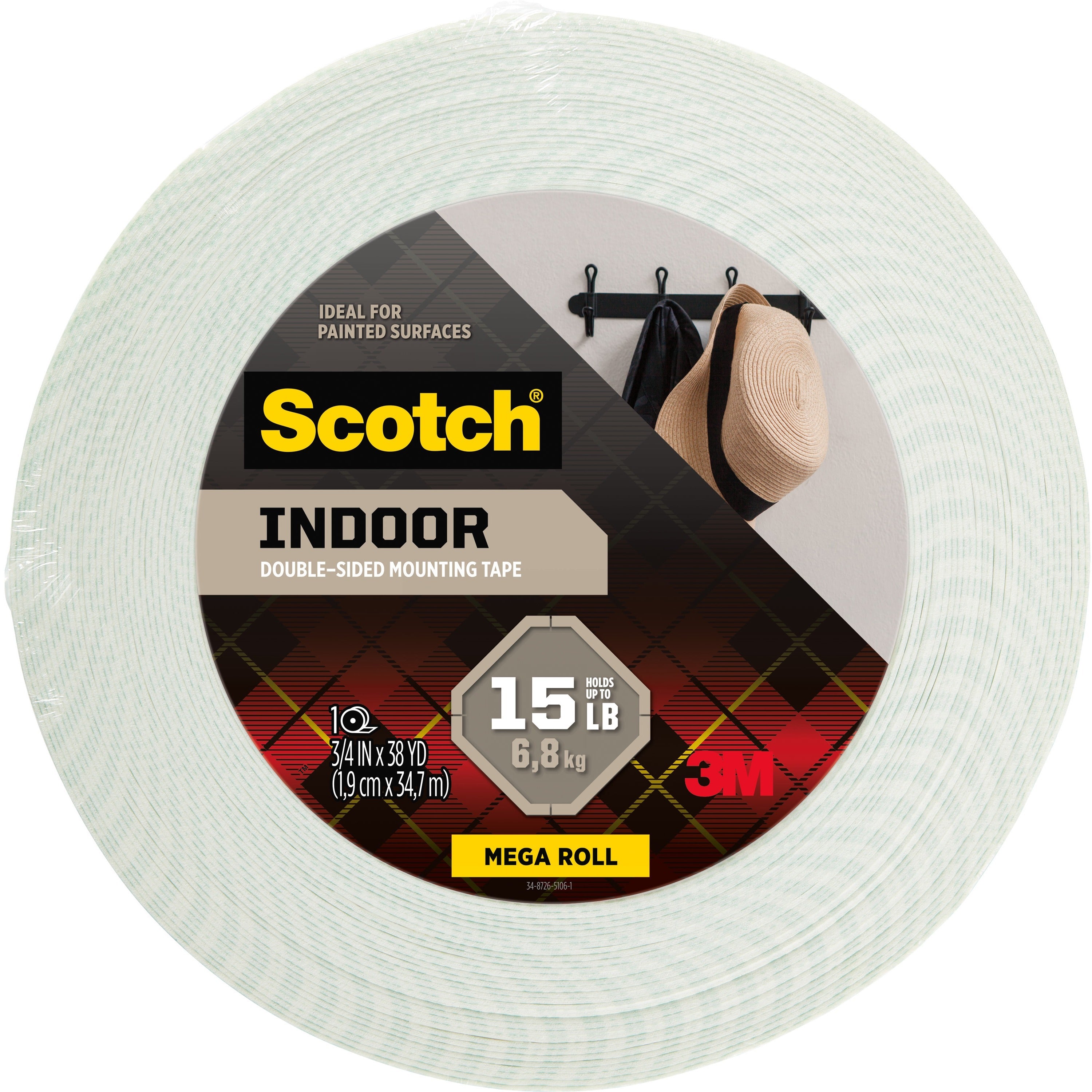 Scotch Double-Coated Foam Mounting Tape - 38 yd Length x 0.75" Width - 1" Core - White - 0.06 mil - Temperature Resistant, Long Lasting - For Multipurpose - 1 Roll