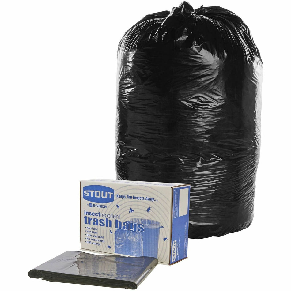 Stout Insect Repellent Trash Bags - 35 gal Capacity - 40" Length x 33" Width x 2 mil (51 Micron) Thickness - Black - Polyethylene - Recycled - 80 / Carton