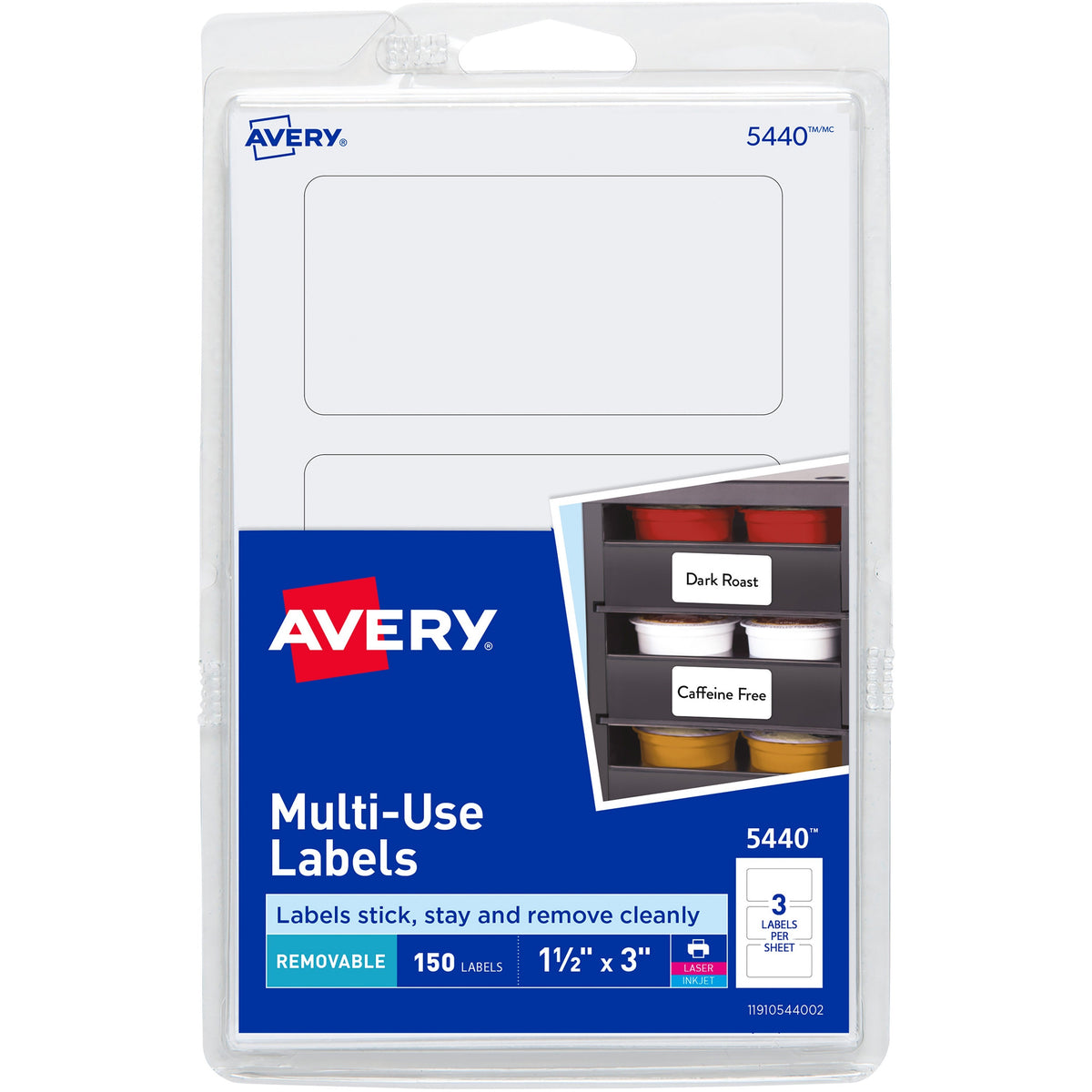 Avery®  Removable Labels - 1 1/2" Height x 3" Width - Removable Adhesive - Rectangle - Laser, Inkjet - White - Paper - 3 / Sheet - 50 Total Sheets - 150 Total Label(s) - 150 / Pack